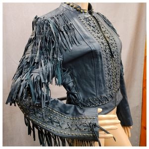 Double D Ranch Leather Jacket Coat FRINGE Western S
